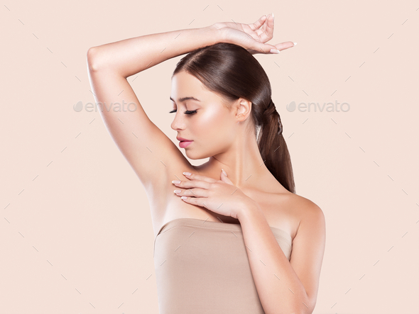Armpit woman healthy skin depilation concept woman hand up