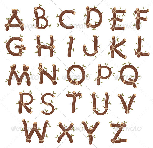 Alphabet with branches and leaves - Characters Vectors