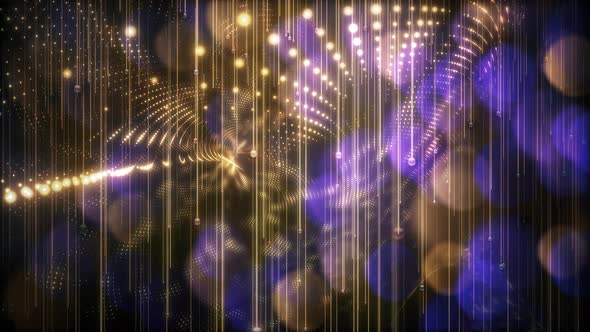 Bright Elegant Glowing Gold Array Landscape Looping Background with Purple Bokeh
