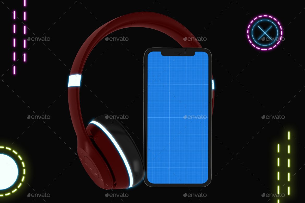 Neon Phone Music App Mockup by QalebStudio GraphicRiver