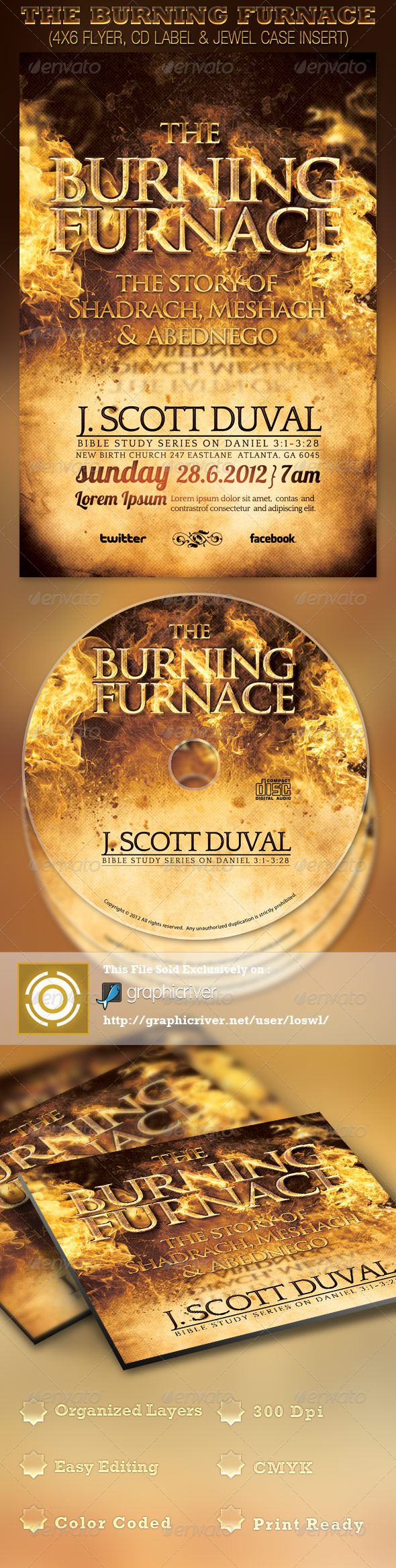 The Burning Furnace Church Flyer and CD Template - Church Flyers