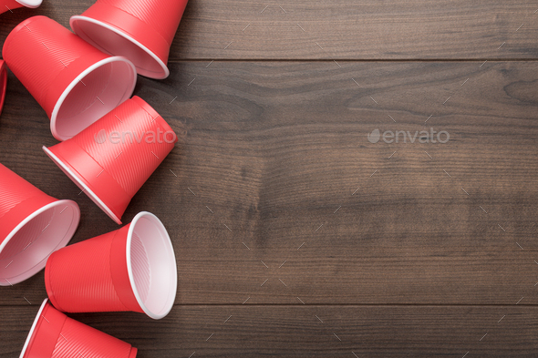 Red Plastic Cups On Table - Stock Photo - Images