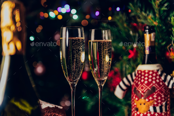 Xmas or New Year Party with champagne - Stock Photo - Images