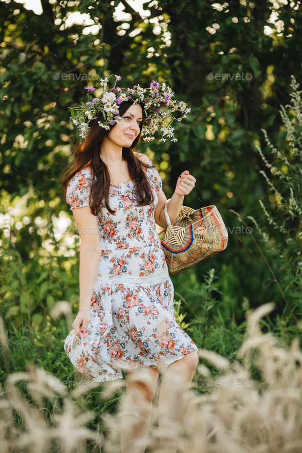Portrait of pretty brunette woman with long hair - Stock Photo - Images
