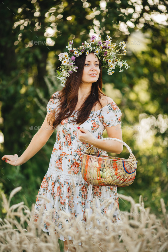 Portrait of pretty brunette woman with long hair - Stock Photo - Images