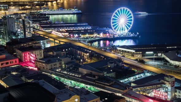 Seattle Downtown Night Time Lapse With Abstract Motion alt