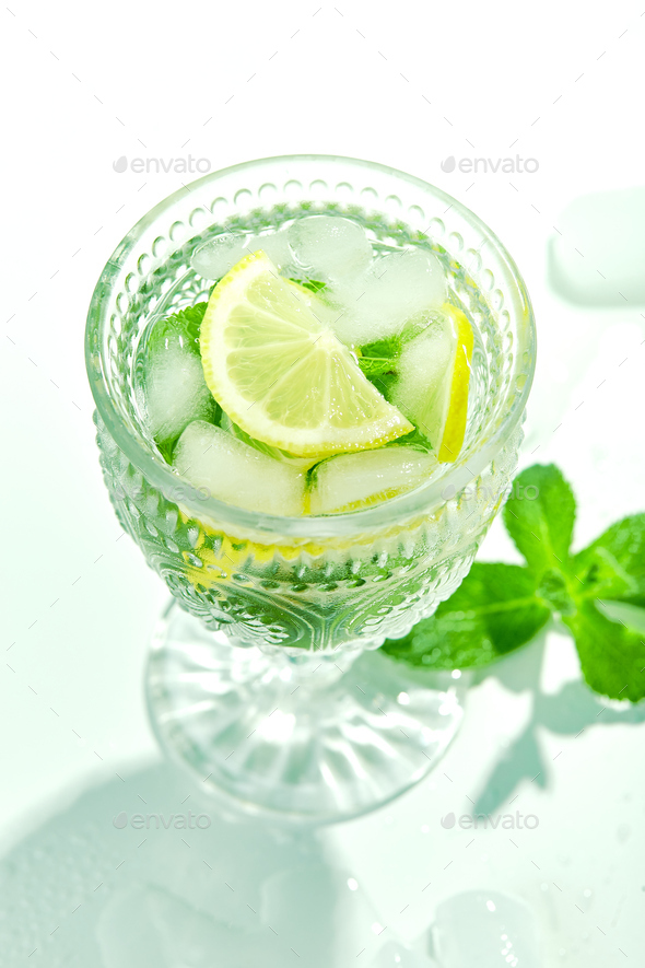 Fresh lemonade with mint and lemon in glasses - Stock Photo - Images