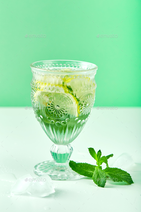 Fresh lemonade with mint and lemon in glasses - Stock Photo - Images