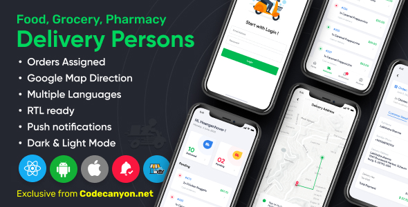 Delivery Person for Food, Grocery, Pharmacy, Stores React Native - Wordpress Woocommerce App