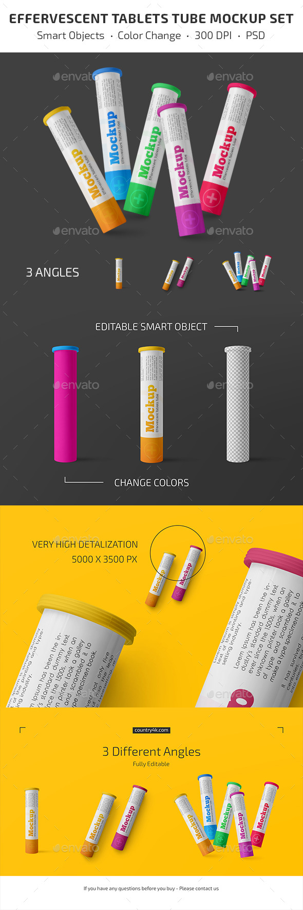 Download Glossy Plastic Effervescent Tablets Tube Mockup Set By Country4k Graphicriver