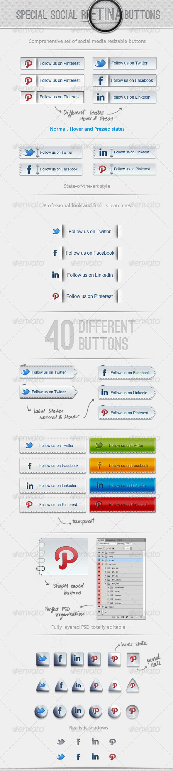 40 Special Social Retina Buttons - Buttons Web Elements