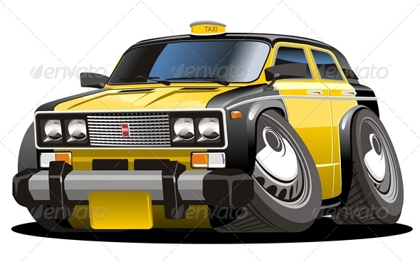 Vector Cartoon Taxi Car - Man-made Objects Objects