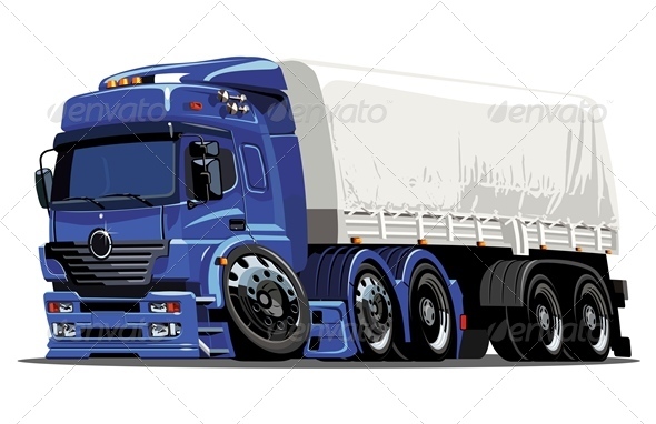 Vector Cartoon Semi Truck - Man-made Objects Objects