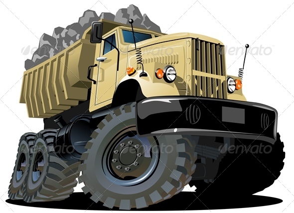Vector Cartoon Dump Truck - Man-made Objects Objects
