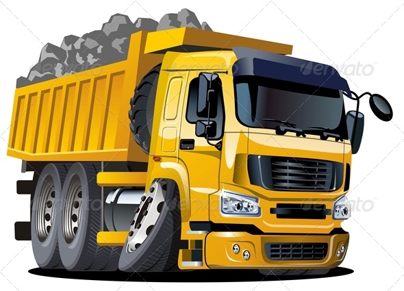 Vector Cartoon Dump Truck - Man-made Objects Objects