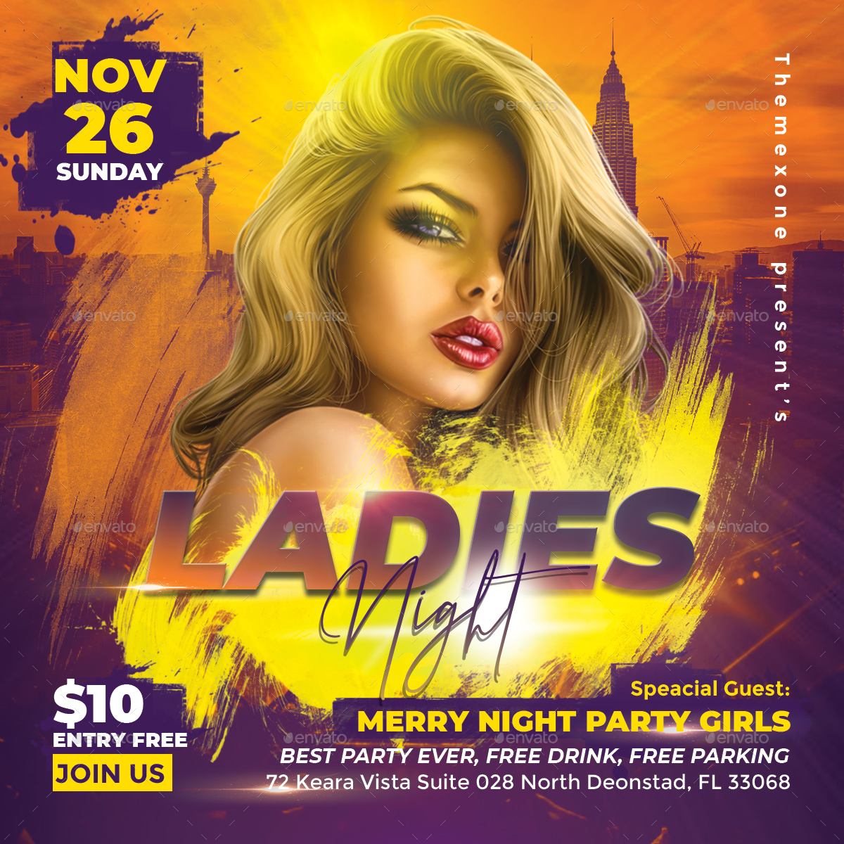 Ladies Night Party Flyer & Social Media Post Templates, Print Templates