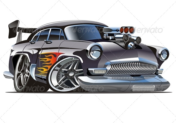 Vector Retro Cartoon Hotrod - Man-made Objects Objects