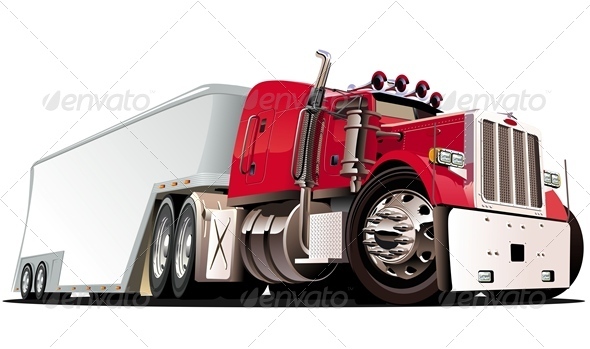 Vector Cartoon Cargo Semi Truck - Man-made Objects Objects