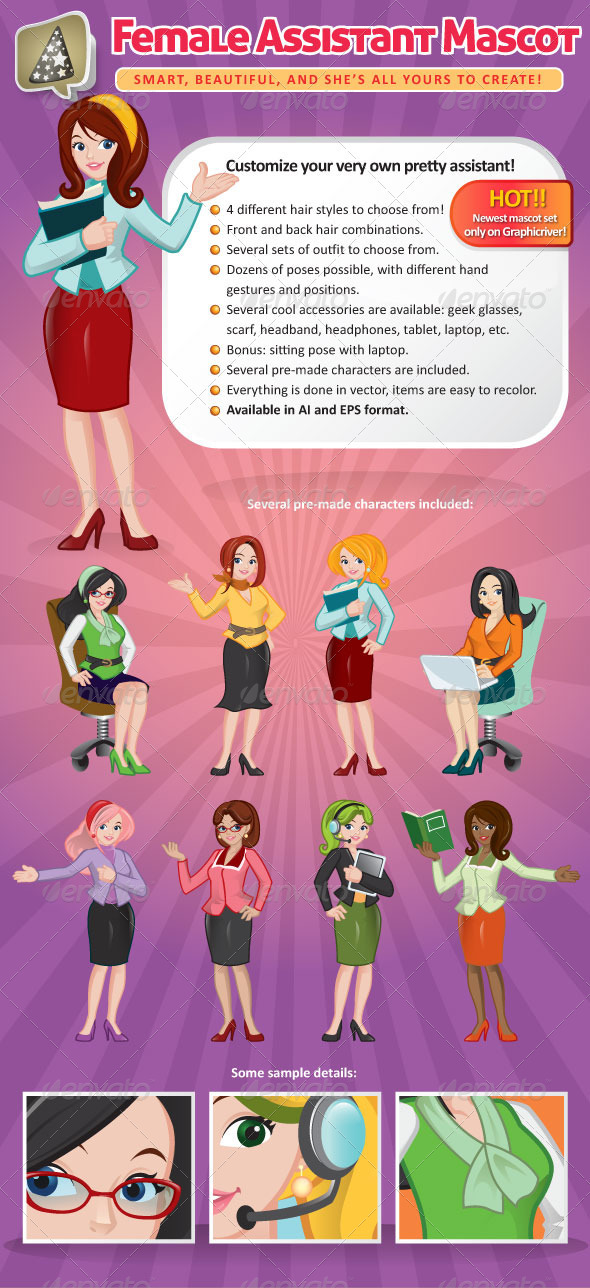 Female Assistant Mascot Creation Kit - Characters Vectors