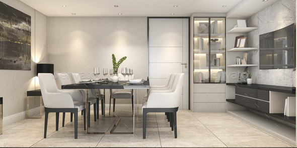 3d Rendering Dining Set In Modern, Luxury Dining Room Pics