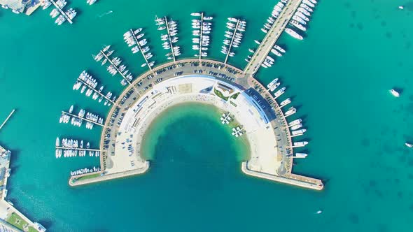 View from above of modern semicircular docks of Sukosan marine, Croatia alt