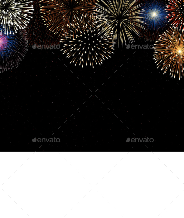 Colorful Fireworks on Night Sky Background, Vectors | GraphicRiver