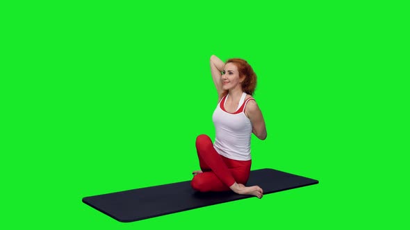 Fit Sporty Female Sitting In Yoga Pose During Workout, Chroma Key