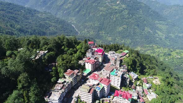 Pelling in India in the state of Sikkim seen from the sky alt