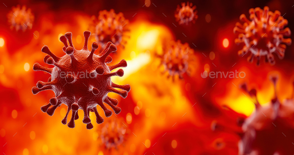 Image of Flu COVID-19 virus cell under the microscope on the blood.Coronavirus Covid-19 outbreak - Stock Photo - Images
