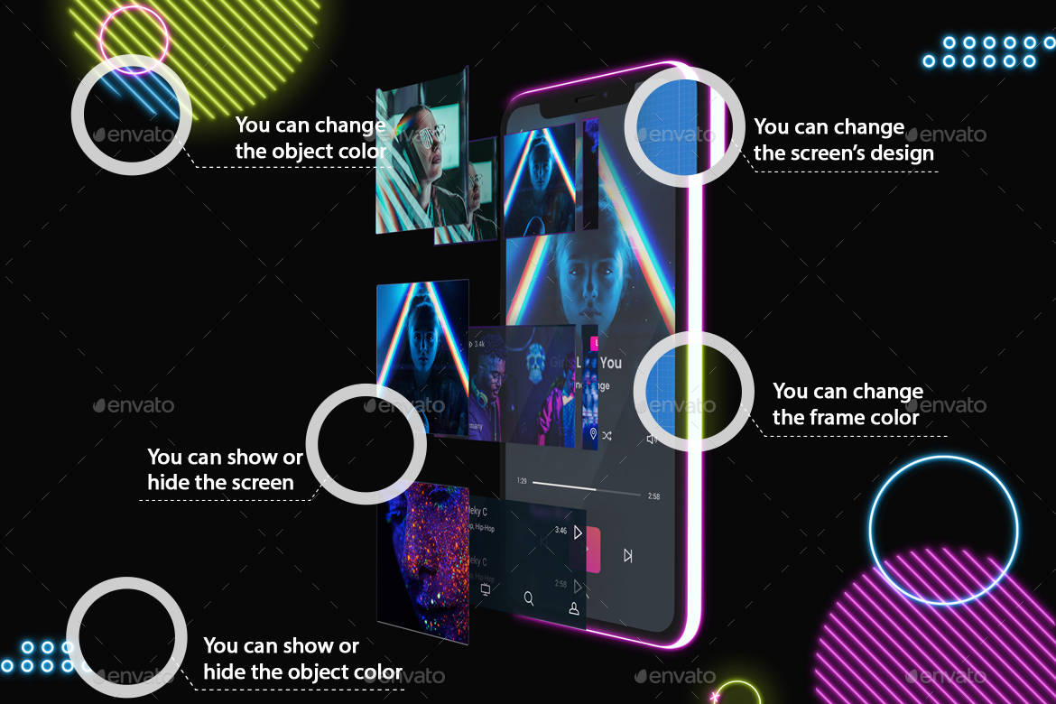 Neon Phone 11 Mockup V.2, Graphics GraphicRiver