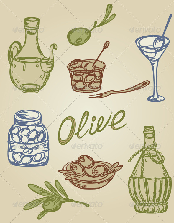 Retro Olive Icons - Food Objects
