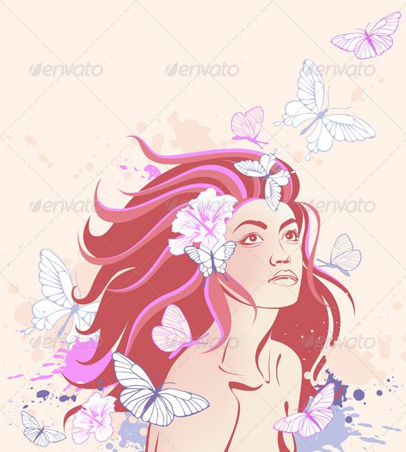 Beautiful Girl and Butterflies