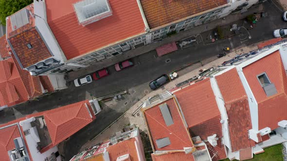 Aerial Birds Eye Overhead Top Down View of Narrow Street in Old Town Center alt