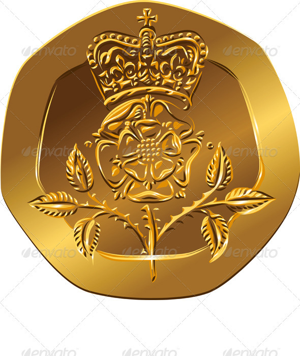 Vector British Money Gold Coin with Crowned Rose