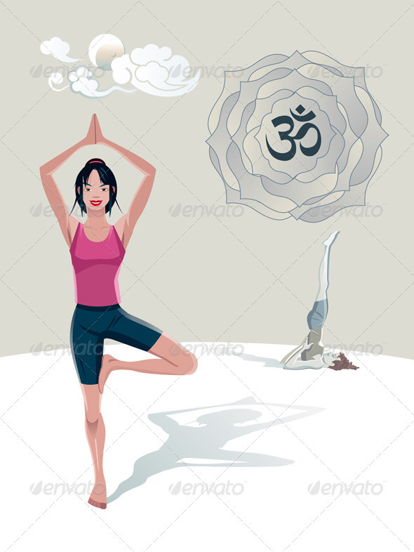 Woman Practicing Yoga Tree Asana - People Characters