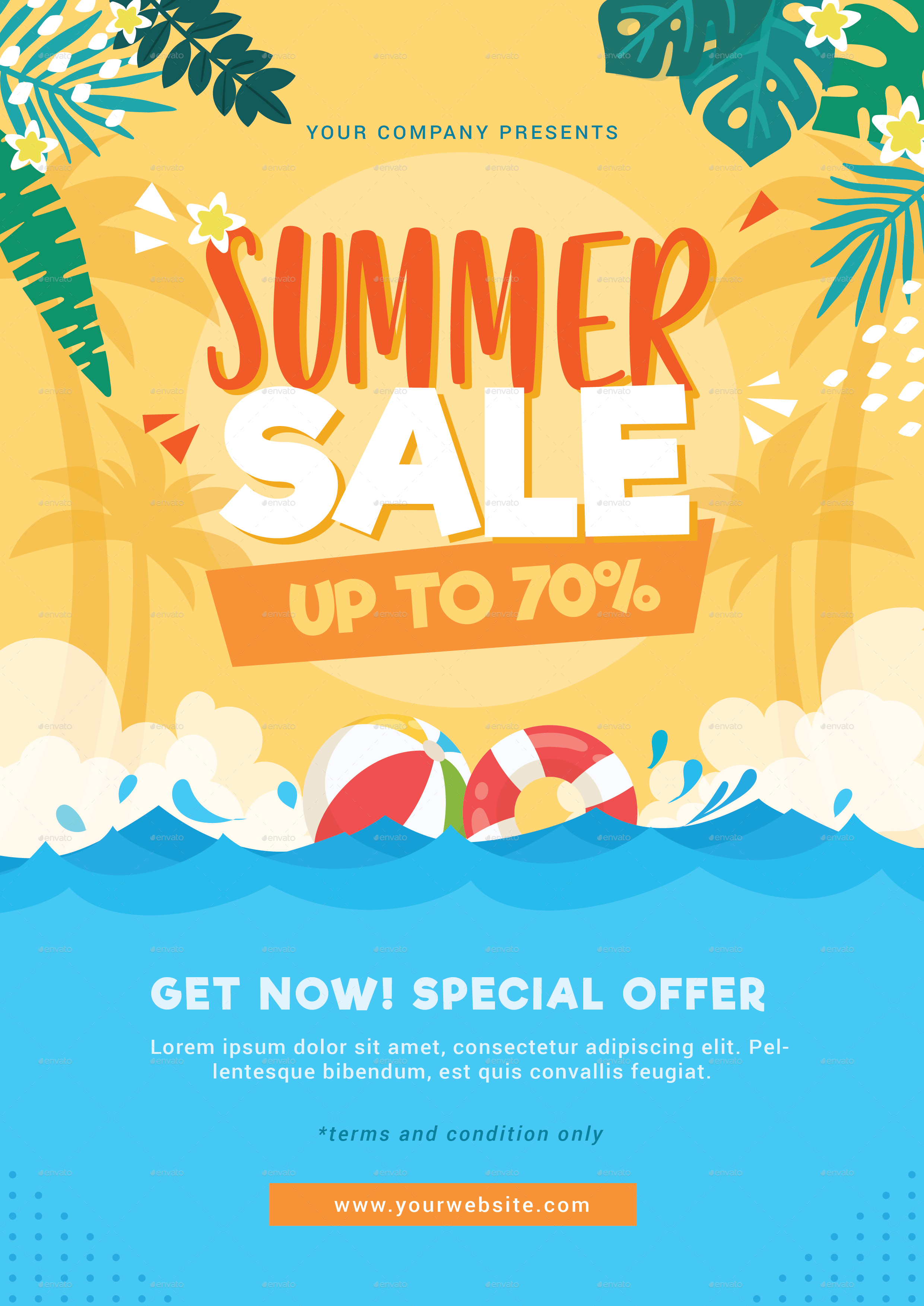 Summer Sale Flyer, Print Templates