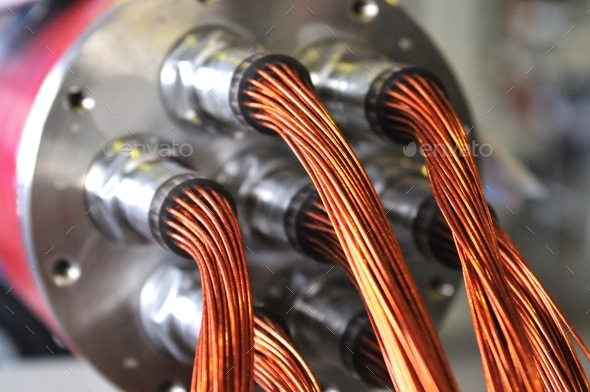 Bundle of cut thin wires with red connections Stock Photo by YouraPechkin
