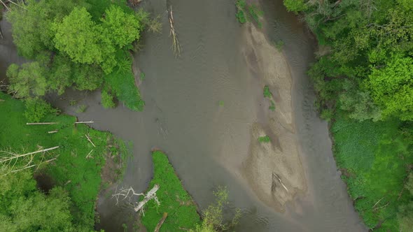 Floodplain River Meanders Delta Dron Aerial Video Shot Inland Sandy Sand Alluvium Forest Lowlands