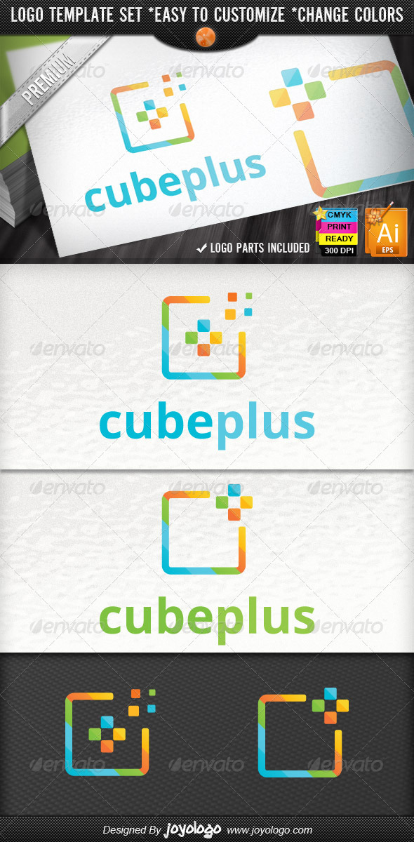 Abstract Cube Pixel Modern Media Plus Logo Design