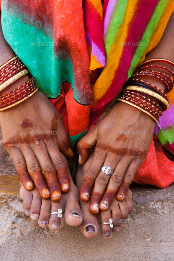 Henna hands, Rajasthan, India - Stock Photo - Images