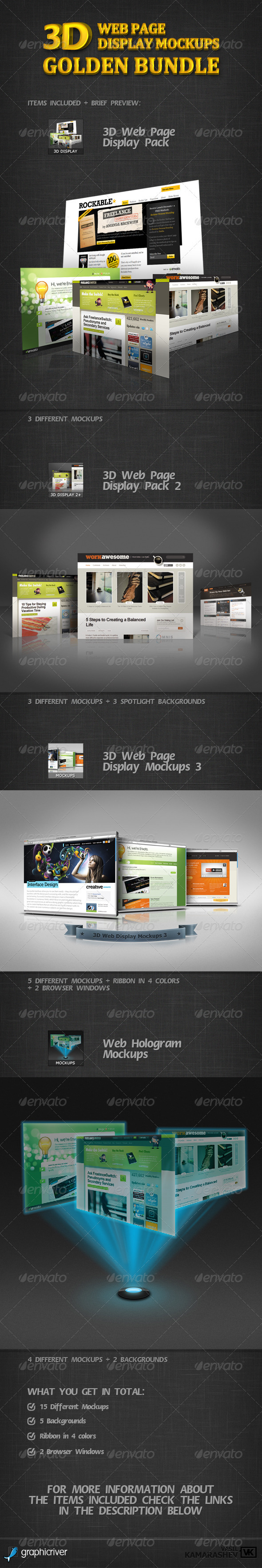 Download 3D Web Page Display Mockups Golden Bundle by kamarashev ...