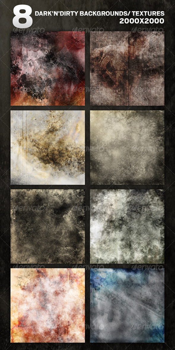 8 Dark'N'Dirty Backgrounds/Textures in RGB & CMYK - Backgrounds Graphics