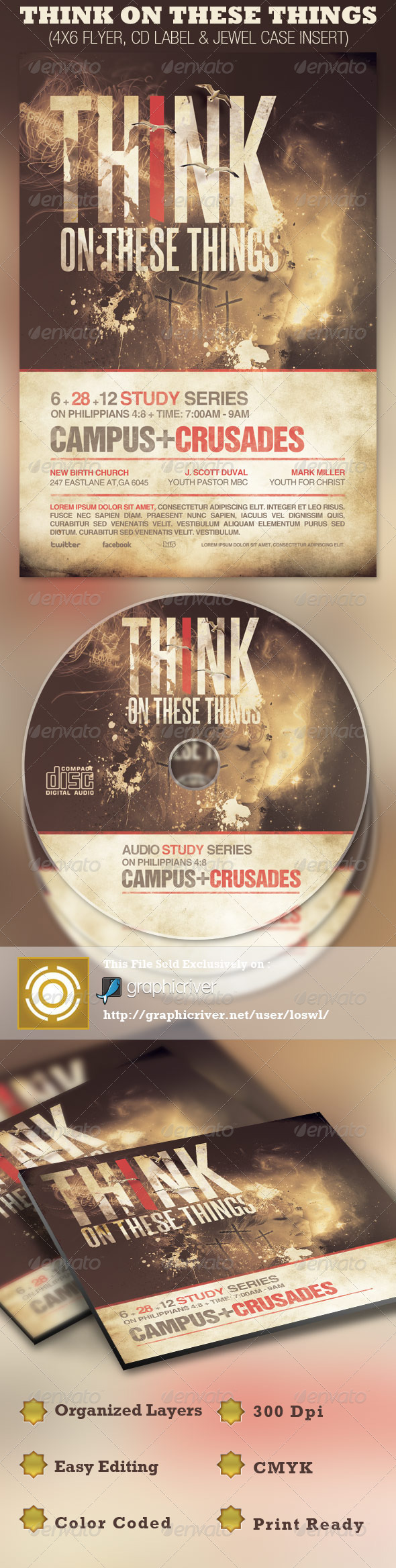 Think on These Things Church Flyer and CD Template - Church Flyers
