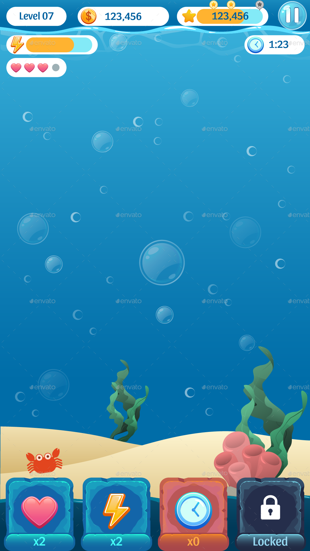 Ocean Theme GUI Pack 08, Game Assets | GraphicRiver