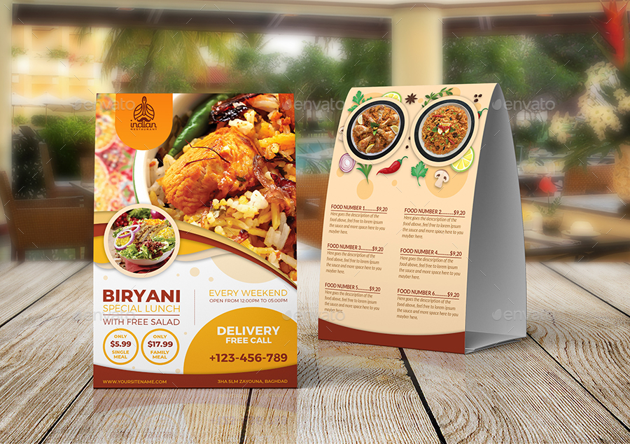 Biryani Restaurant Table Tent Template, Print Templates | GraphicRiver