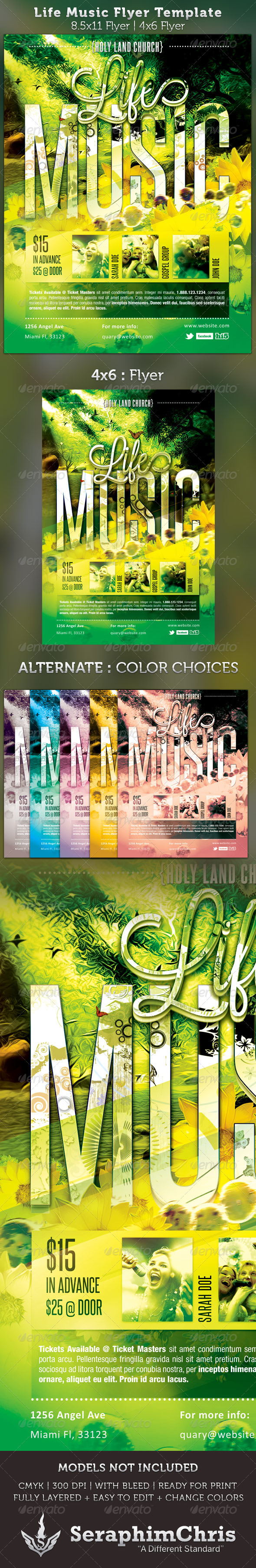 Life Music Gospel Flyer Template - Church Flyers