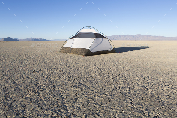 Camping tent on vast playa, Black Rock Desert, Nevada