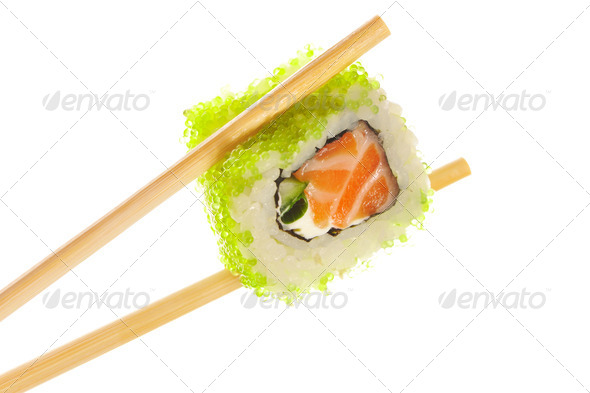 Sushi roll with chopsticks - Stock Photo - Images