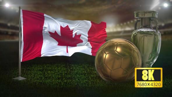 8K Canada Flag with Football And Cup Background Loop alt