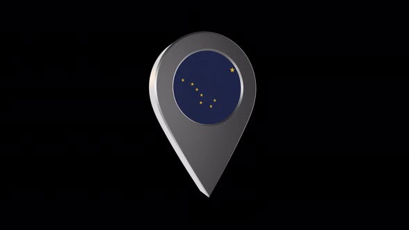 3d Animation Map Navigation Pointer With Alaska Flag With Alpha Channel  - 4K alt